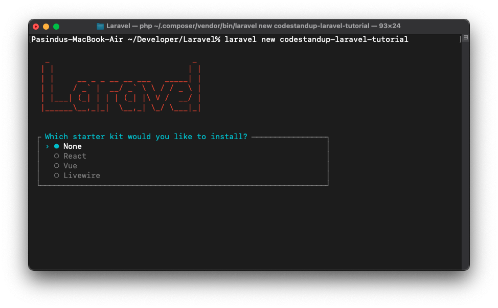 Livewire installer first step