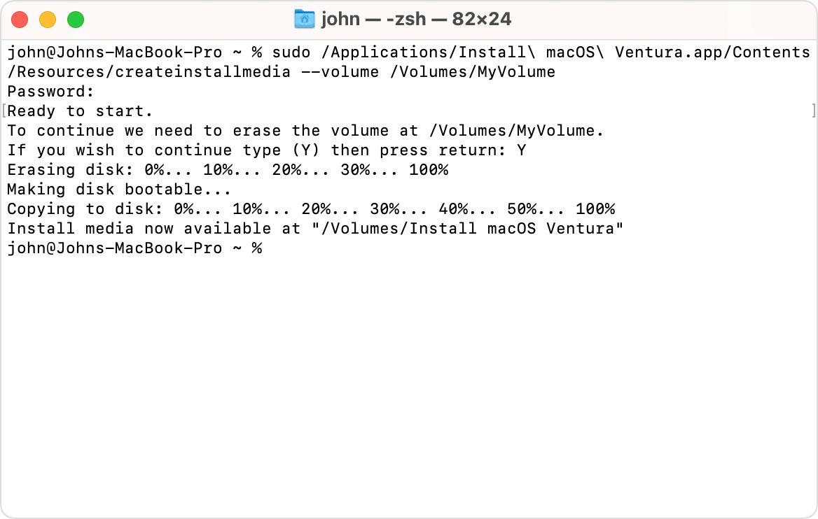 macOS Ventura Terminal Command Createinstallmedia